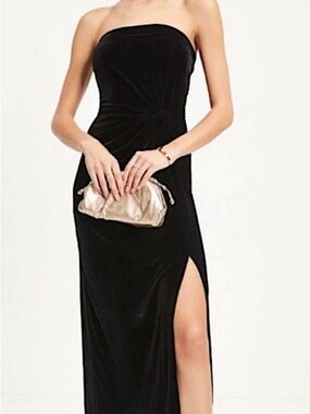 Vici Black Strapless Velvet Gown with Side Slit
